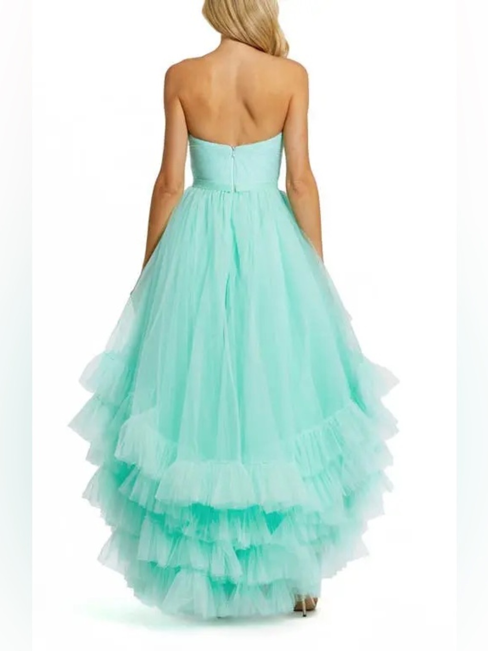 Mac Duggal Ruffle High-Low Strapless Gown - Picture 2 of 3